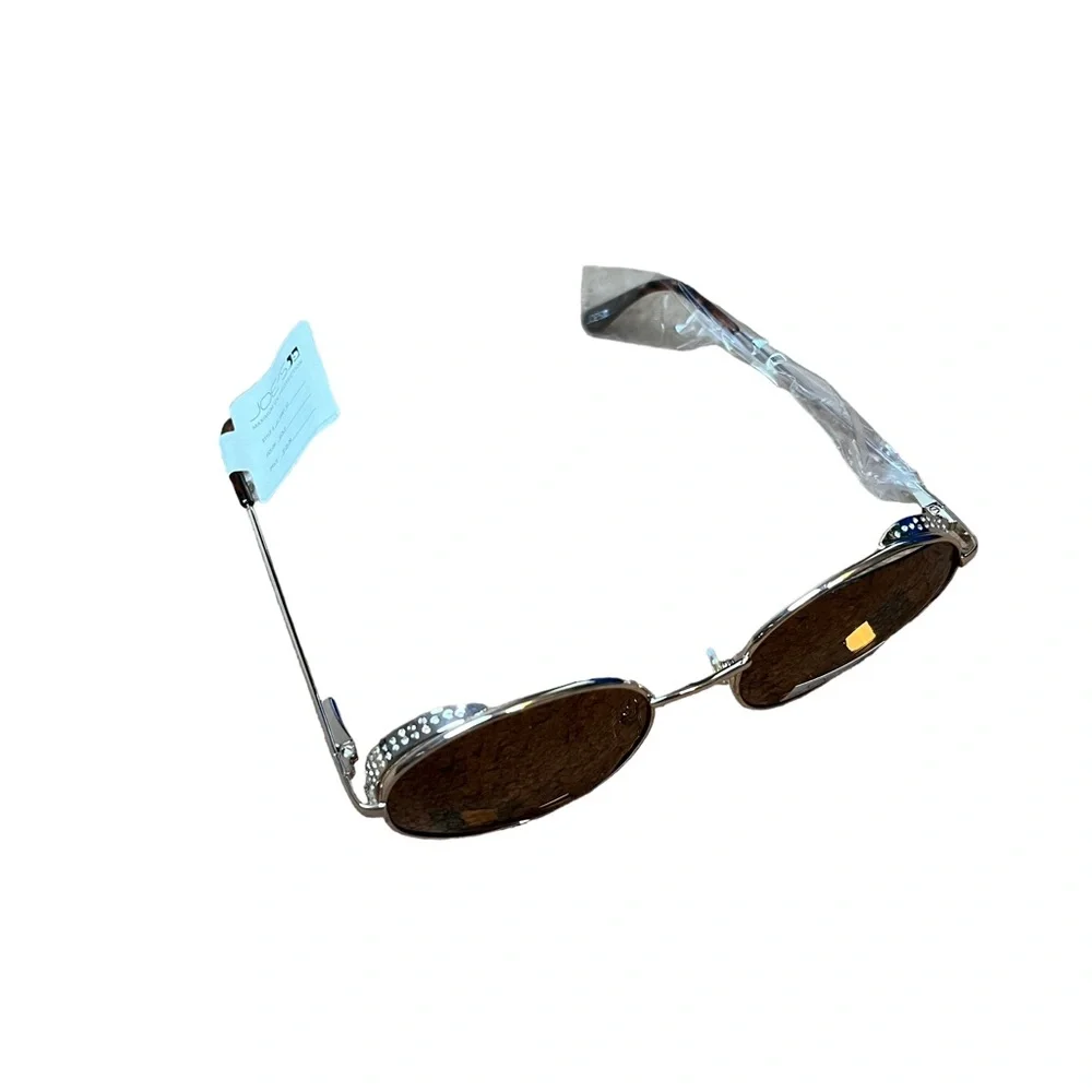 NWT Joes Jeans Gold Round Sunglasses 6061 62 100% UVP Metal Rhinestones